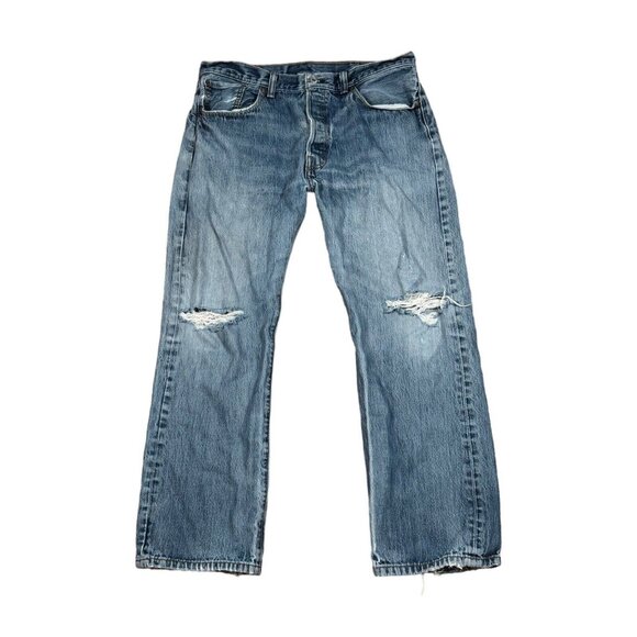 Vintage Y2K Levi’s 501 Blue Denim Distressed Jeans Button Fly Actual 36x28.5 - Picture 6 of 16